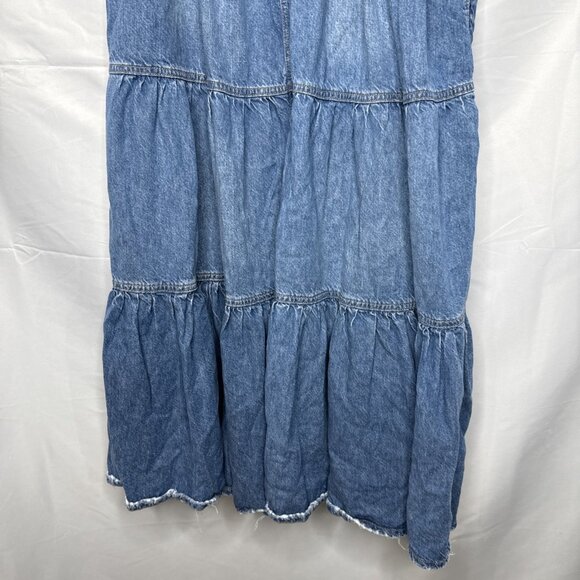 Free People We The Free Dreamweaver Maxi Skirt Sz L Blue DenimTiered Jean - Picture 5 of 12
